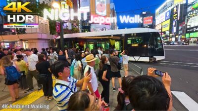 Japan 4K ASMR  Sapporo Susukino Nightlife Walk — Streetcars & Crowded Crossings