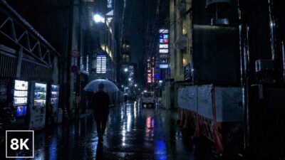 Osaka Rainy Night Walk | Heavy Rain on Quiet Streets | Relaxing City Ambience | 4K HDR