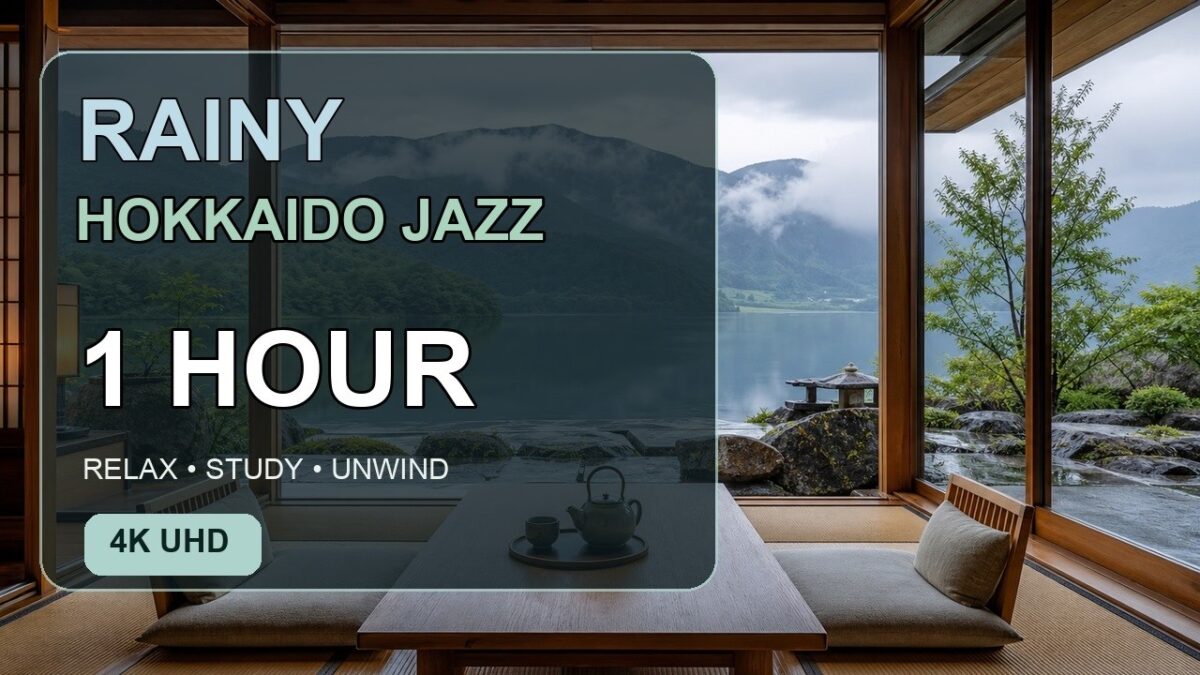 Rainy Hokkaido Lake Jazz 🌧️ Peaceful Japanese Ryokan Ambience in 4K