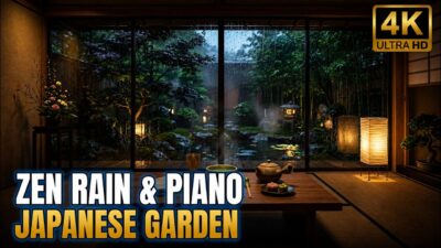 🌧️ Rainy Night in a Luxury Kyoto Ryokan 🍵 Zen Garden Rain & Soft Piano for Deep Sleep (4K)