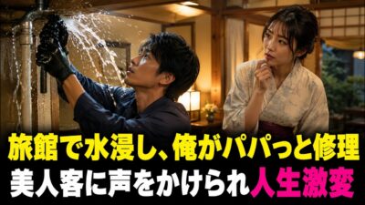 【馴れ初め 感動】一人旅で温泉宿を訪ねた水道屋の俺。旅館で水が溢れ出し辺りが水浸し→女将「やだ、どうしよう」そこで俺がパパっと修理してみせると、それを見ていた美人客に声をかけられ俺の人生が激変