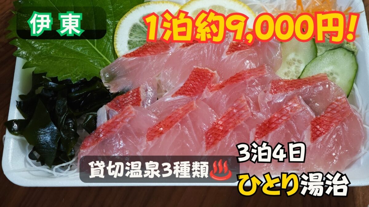 【伊東温泉】3種類の貸切風呂を満喫♨️ 1泊約9,000円の宿で3泊4日ひとり湯治｜地元の魚屋・肉屋グルメを楽しむ男一人旅