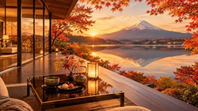 Mount Fuji Autumn Jazz – Serene Lakeside Ryokan Piano Music for Relaxing & Studying in 4K