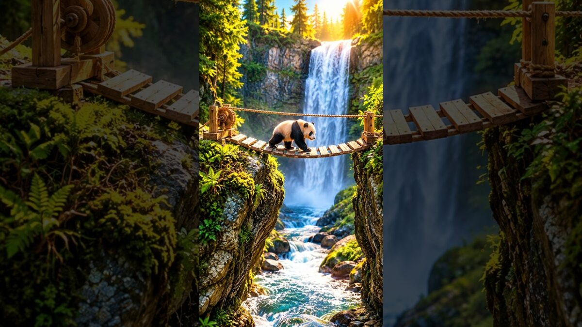 Panda Builds a Bridge in Nature 🌿 #nature #asmr #shorts #satisfying