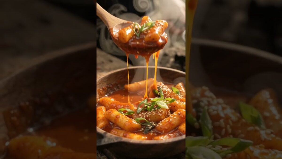 Satisfying Tteokbokki ASMR by the Fire 🪵🔥 #shorts #outdoorcooking #foodasmr #asmr