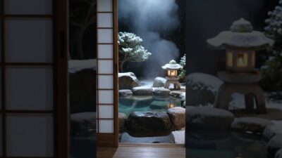 今夜の貸切風呂は、雪の中。｜雪の温泉宿のナイトルームツアー ♨️ #Shorts