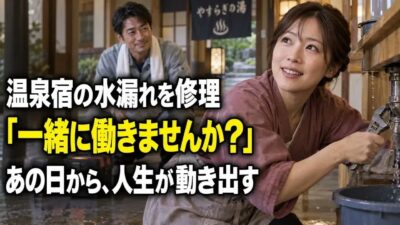 【馴れ初め】一人旅で温泉宿を訪ねた水道屋の俺。旅館で水が溢れ出し辺りが水浸し→女将「やだ、どうしよう」そこで俺がパパっと修理してみせると、それを見ていた美人客に声をかけられ俺の人生が激変【2本