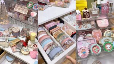 ASMR MAKEUP STOCKING & ORGANIZING VANITY 🎀