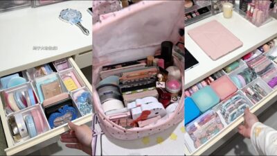 ASMR MAKEUP STOCKING & ORGANIZING VANITY 🎀