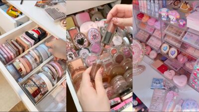 ASMR MAKEUP STOCKING & ORGANIZING VANITY 🎀
