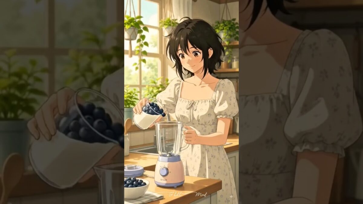 Aesthetic Morning Routine: Avocado Egg Toast & Blueberry Shake 🥑🍳🫐 #shorts #shortsfeed #ghibli
