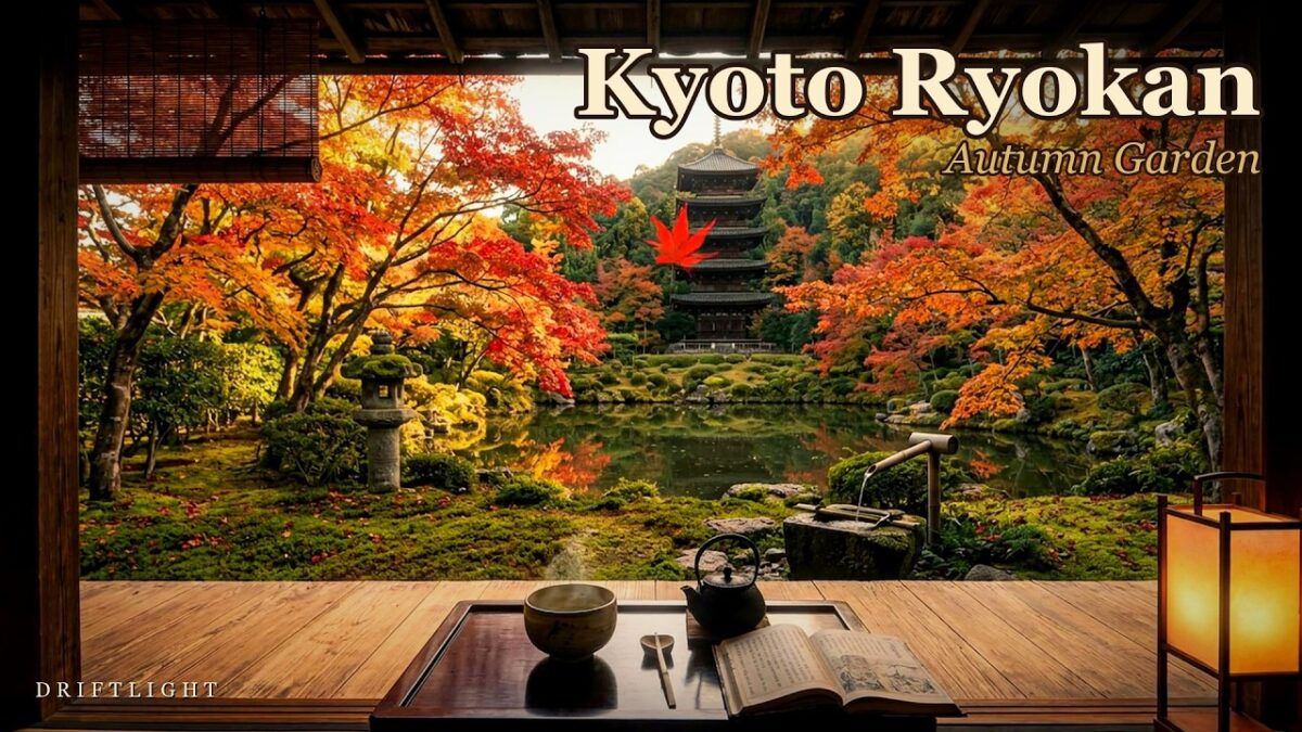Kyoto Autumn Ryokan Veranda | Japanese Garden Water Trickle for Sleep & Relaxation | 90 Min 4K