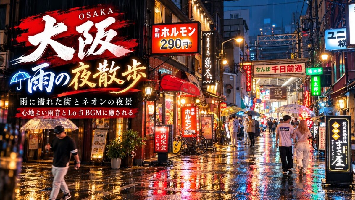 【大阪・雨の夜散歩】雨に濡れた街とネオンの夜景 ☔ 心地よい雨音とLo-fi BGMに癒される街歩きVlog