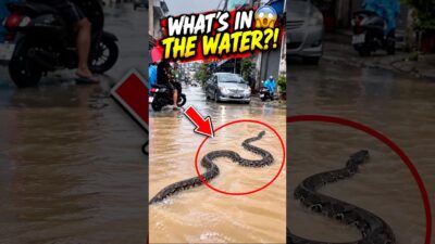 Rắn bất ngờ xuất hiện giữa đường ngập 😱 | What’s in the Water? 🐍 #Shorts
