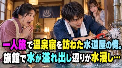 【馴れ初め】一人旅で訪れた温泉旅館が突然の水浸しに！水道屋の俺が修理すると→女将も驚く中、それを見ていた美人客から声をかけられ…人生が一変した…